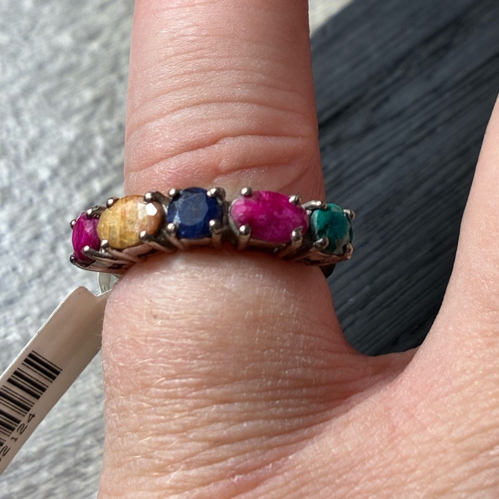 🌈 NWT .925 Sterling Silver Genuine Multi-Gemstone Band Ring Size 5